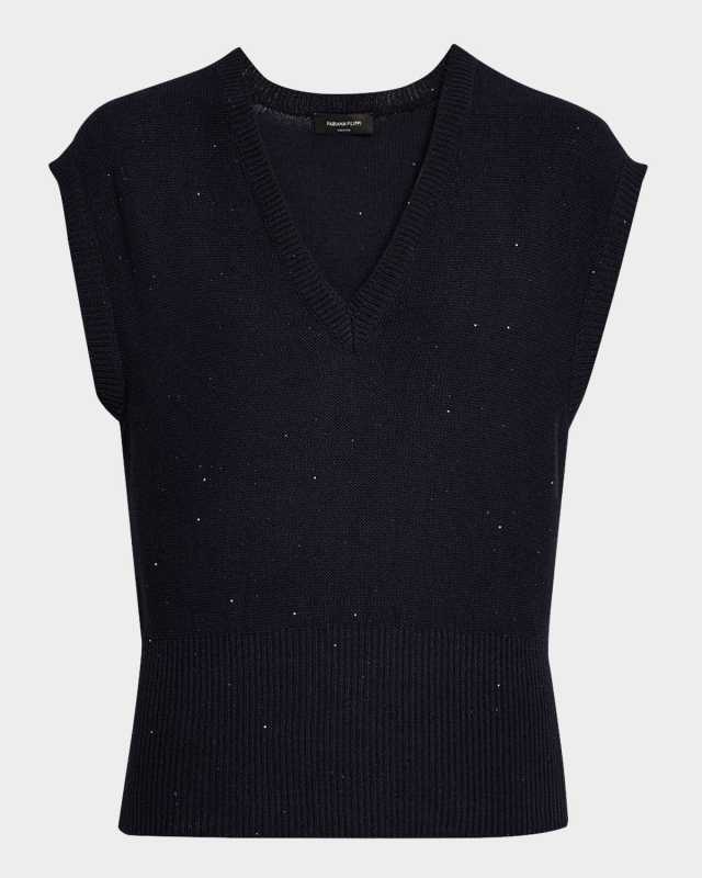 Sequin Cotton-Linen Knit Vest